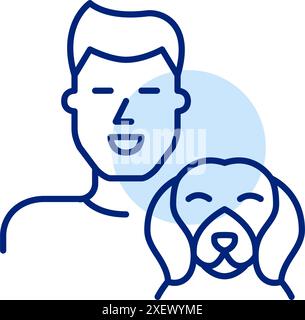 Smiling young man and beagle dog. Happy pet owner. Pixel perfect, editable stroke icon Stock Vector