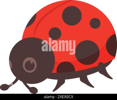 Red ladybug crawling with black spots on its back Stock Vector