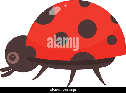 Cartoon ladybug with a shiny red shell and black spots is crawling Stock Vector