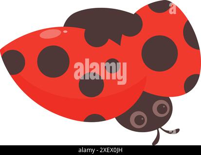 Cute cartoon ladybug opening its red wings with black dots and preparing to fly Stock Vector