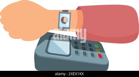 Customer is paying using their smartwatch at a point of sale terminal Stock Vector