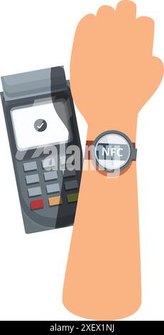 Hand approaching a pos terminal for a secure nfc payment Stock Vector