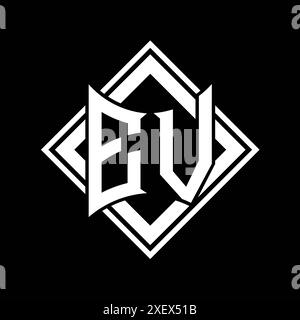 EV Letter logo with abstract shield shape with square black outline on ...
