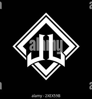 JL Letter logo with abstract shield shape with square black outline on ...