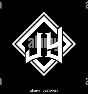JY Letter logo with abstract shield shape with square black outline on ...
