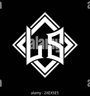 LS Letter logo with abstract shield shape with square black outline on ...