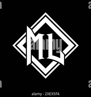 ML Letter logo with abstract shield shape with square black outline on ...