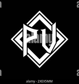 PV Letter logo with abstract shield shape with square black outline on ...