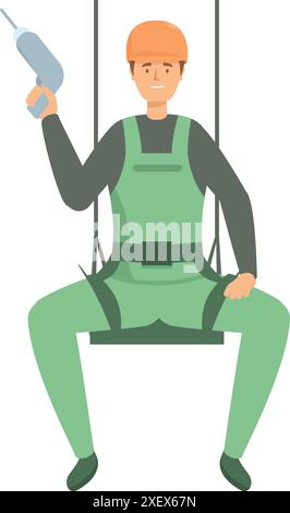 Industrial climber holding drill working at height wearing safety harness Stock Vector