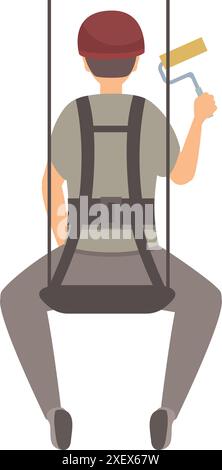 Construction worker is painting a high rise building while suspended in a safety harness Stock Vector