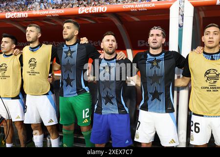 Argentinas players sing the national anthem before the Copa America USA 2024, group A match between Argentina and Peru, at Hard Rock stadium in Miami, on June 29, 2024 MIAMI UNITED STATES Copyright: xALEJANDROxPAGNIx Stock Photo