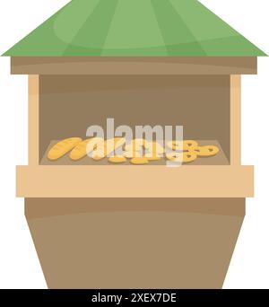 Street food kiosk is selling bread and pastry products Stock Vector