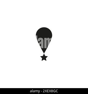 Map pin icon with star - Flat design, glyph style icon - Filled black Stock Vector