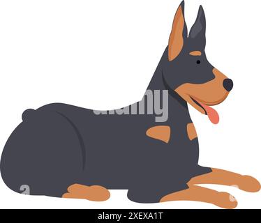 Doberman pinscher lying down with its tongue out resting and looking away Stock Vector