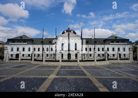 Palais Grassalkovich Palace Exterior Facade of the Presidential Palace in Bratislava, Slovakia on Hodzovo Square Stock Photo