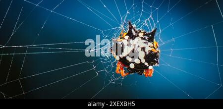 Austracantha minax, commonly known as the jewel spider or the Christmas spider. It is a member of the family Araneidae and is endemic to Australia. Stock Photo