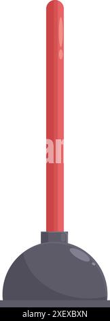 Red rubber plunger standing upright, an essential tool for plumbing and drain maintenance Stock Vector