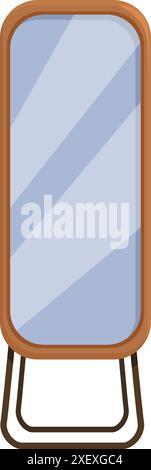 Wooden floor mirror standing on metal legs is reflecting the light in the room Stock Vector