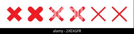 Red cross x vector icon set. No, wrong symbol. Cancel icon set. Ban sign vector illustration. Delete, vote sign. Red cross sign set. Stock Vector