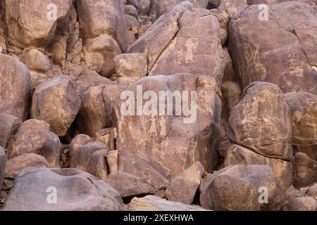 The Famine Stela (ancient egyptian inscriptions written in Egyptian hieroglyphs located on Sehel Island in Aswan, Egypt) Stock Photo