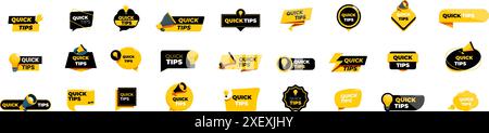 Quick tips icons set. Set of modern and colorful quick tips banners showing helpful information and advice Stock Vector