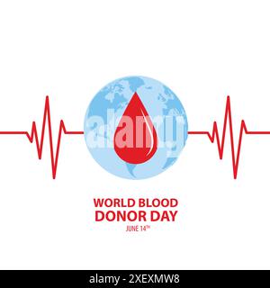 World Blood Donor Day Vector, Logo, Poster, Flyer, Background. World Blood Donor Day, June 14 Vector. Blood Drop Sign. Blood Donation Vector. Stock Vector