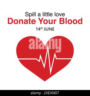 Spill a little love. World blood donor day. Heart typography logo concept. Donate blood save life idea. Isolated on white background. Stock Vector