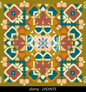 Vintage Tribal Ethnic Festive Abstract Floral Vector Pattern. Geometric flower mandala carpet ornamental Stock Vector