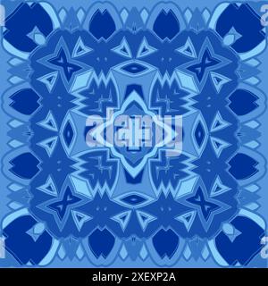 Watercolor blue damask hand drawn floral design. Seamless pattern, tiling ornament. Persian abstract filigree background. Blue and white azulejos deco Stock Vector