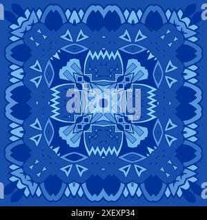 Watercolor blue damask hand drawn floral design. Seamless pattern, tiling ornament. Persian abstract filigree background. Blue and white azulejos deco Stock Vector