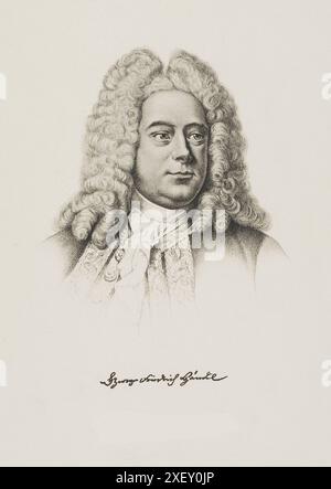 Engraving portrait of George Friedrich Handel. George Frideric