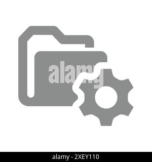 File folder and gear or cogwheel icon. Directory settings and setup symbol. Stock Vector