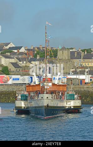 Paddle steamer WAVERLEY arriving in the inner harbour at Holyhead with ...