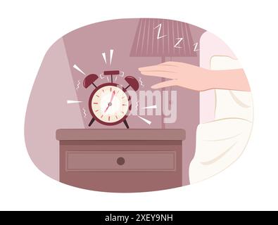 Human Hand Turning Off the Alarm Clock by the Bedside for Sleep Concept Illustration Clip Art Stock Vector