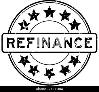 Grunge black refinance word with star icon round rubber seal stamp on white background Stock Vector