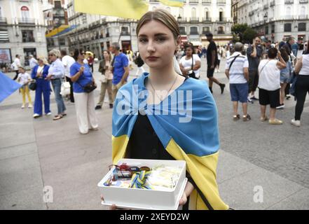 Madrid, Madrid, Spain. 30th June, 2024. Demonstration in Madrid in support of Ukraine and NATO for strength and security in Europe. (Credit Image: © Richard Zubelzu/ZUMA Press Wire) EDITORIAL USAGE ONLY! Not for Commercial USAGE! Stock Photo