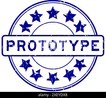 Grunge blue prototype word with star icon round rubber seal stamp on white background Stock Vector