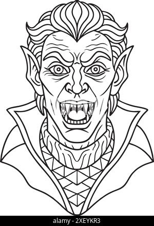 halloween coloring page a spooky vampire with teeth Stock Vector