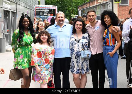 Munich, Germany. 30th June, 2024. Actors Ludie Diekumpovisa (l-r), Barbara Colceriu, Aykut Kayacik, Nuriye Jendroßek, Adrian Ukshini, and Carmela Bonomi celebrate at the summer party of Stabil e.V X Actorsgarden during the Munich Film Festival. Credit: Felix Hörhager/dpa/Alamy Live News Stock Photo