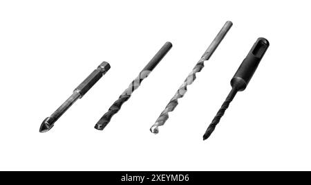 Set of drill bits isolated on white background. Stock Photo