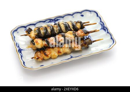 Kurikara-yaki (charcoal grilled eel skewers), Japanese unagi dish isolated on white background Stock Photo
