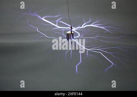 High voltage electric shock. Stiffness test insulating blanket. High Voltage Electric Laboratory. Certification of electrical equipment. Technological Stock Photo