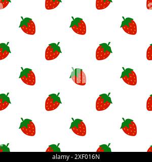 Simple Strawberry seamless pattern. Berry food summer background. Vector flat illustration. Stock Vector