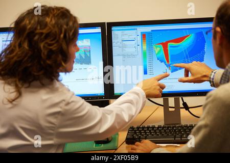 Modeling CFD Computational Fluid Dynamics of AOD Argon Oxygen Decarburization  ARTESA water model  Scale model to measure fluid through software  Indu Stock Photo