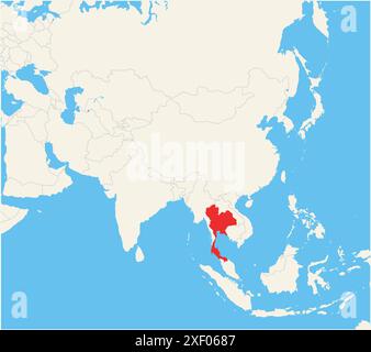 Locator map showing the location of the country Thailand in Asia. The country is highlighted with a red polygon. Small countries are also marked with Stock Vector