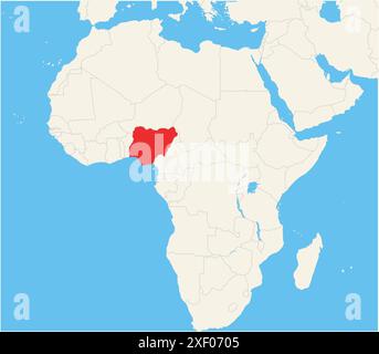 Locator map showing the location of the country Nigeria in Africa. The country is highlighted with a red polygon. Small countries are also marked with Stock Vector