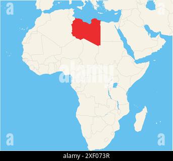 Locator map showing the location of the country Libya in Africa. The country is highlighted with a red polygon. Small countries are also marked with a Stock Vector