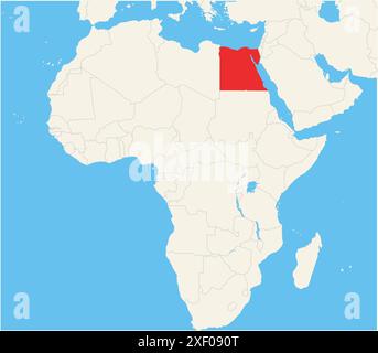 Locator map showing the location of the country Egypt in Africa. The country is highlighted with a red polygon. Small countries are also marked with a Stock Vector