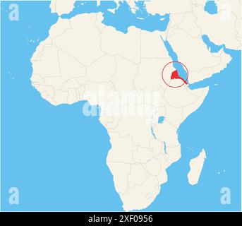 Locator map showing the location of the country Eritrea in Africa. The country is highlighted with a red polygon. Small countries are also marked with Stock Vector