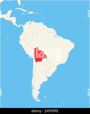 Locator map showing the location of the country Bolivia in South America. The country is highlighted with a red polygon. Small countries are also mark Stock Vector